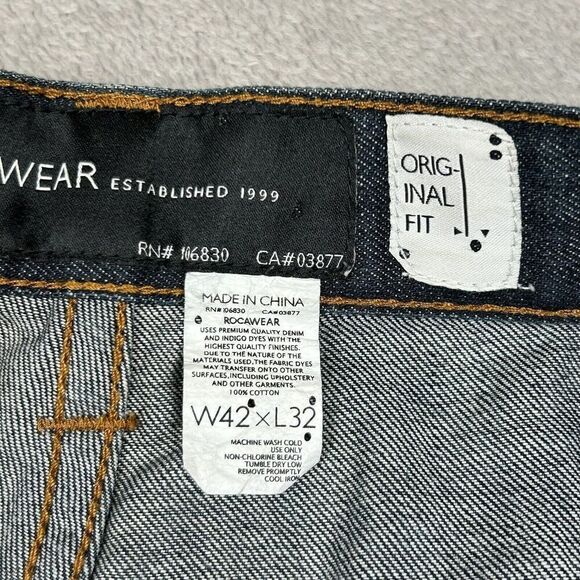 Vintage Rocawear Jeans Mens 42x32 Blue Rap Straight Baggy Wide Skater Street Y2K - Picture 9 of 16